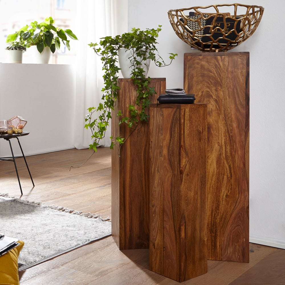 3er Set Satztische aus Sheesham Massivholz, Braun - Maisons Du