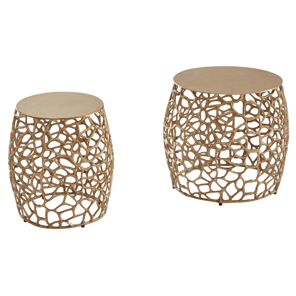 Lot de 2 tables gigognes en aluminium, doré