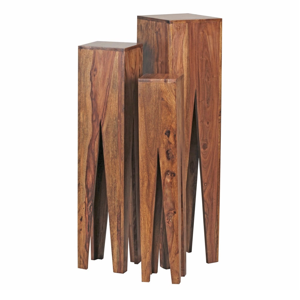 Lot de 3 tables gigognes en bois massif de sheesham, marron