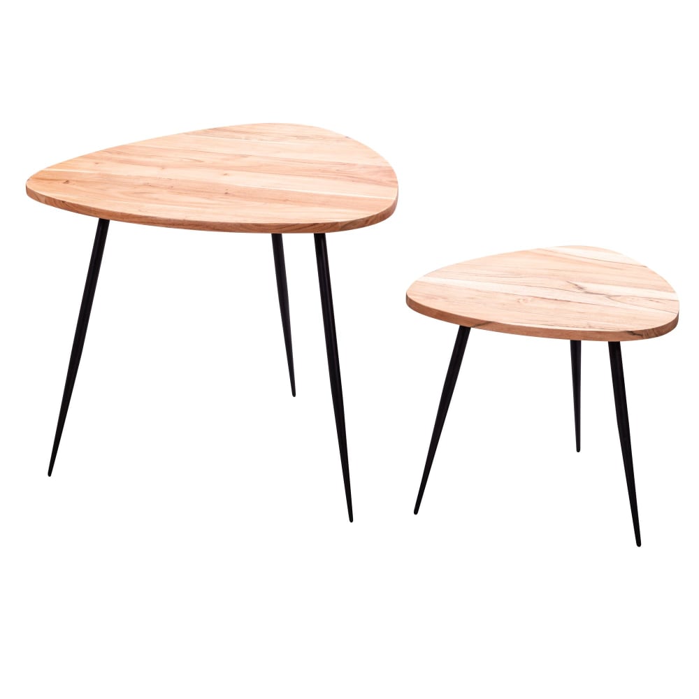 Lot de 2 tables gigognes en bois massif d'acacia, marron Lot de 2 tables gigognes en bois massif d'acacia, marron