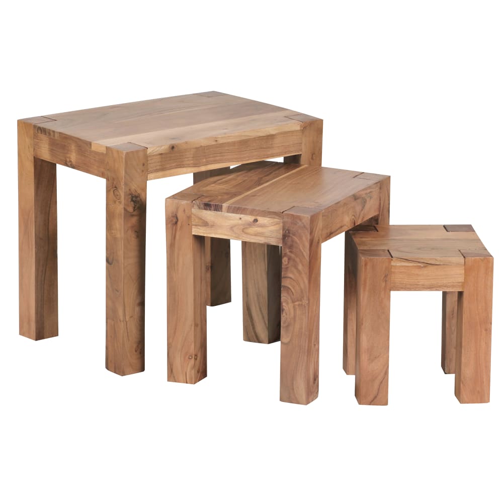Lot de 2 tables gigognes en bois massif d'acacia, marron Lot de 2 tables gigognes en bois massif d'acacia, marron
