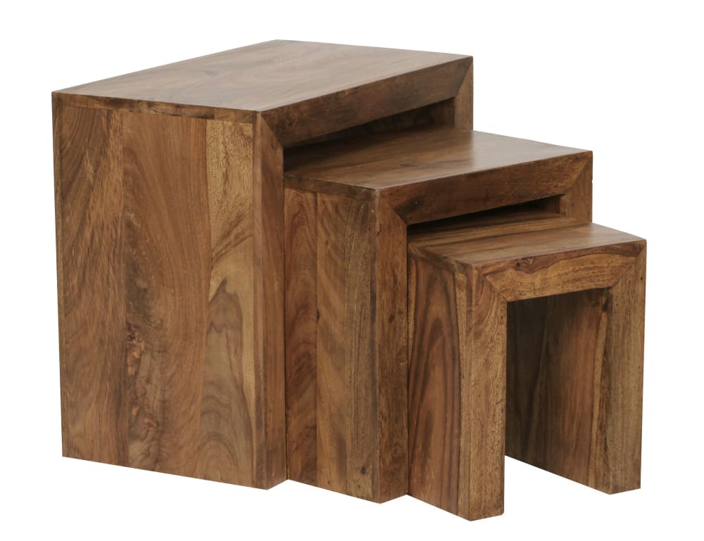 Lot de 3 tables gigognes en bois massif de sheesham, marron Lot de 3 tables gigognes en bois massif de sheesham, marron