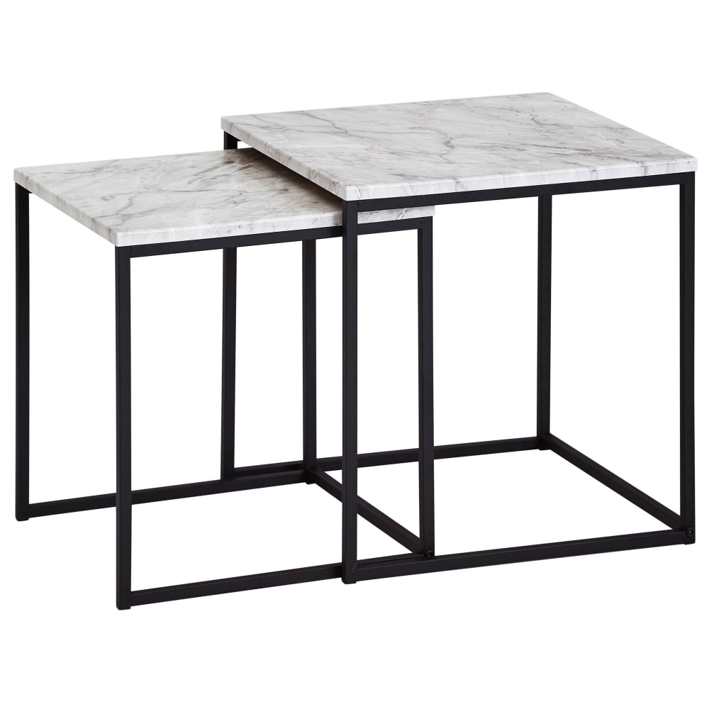 Lot de 2 tables gigognes effet marbre en mdf, blanc