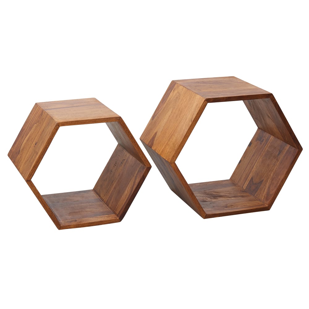 Lot de 2 tables gigognes en bois de sheesham massif, marron Lot de 2 tables gigognes en bois de sheesham massif, marron