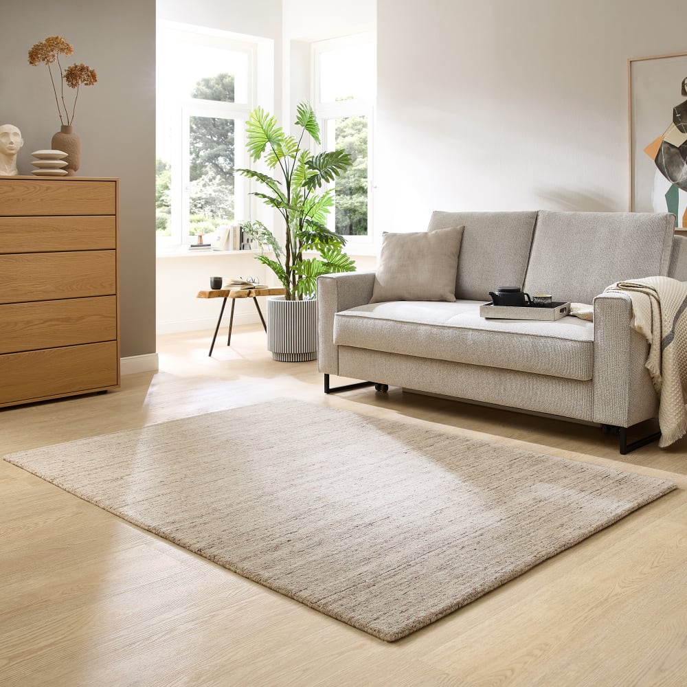 Handgewebter melierter Teppich in Naturbeige 90x160 cm - Maisons