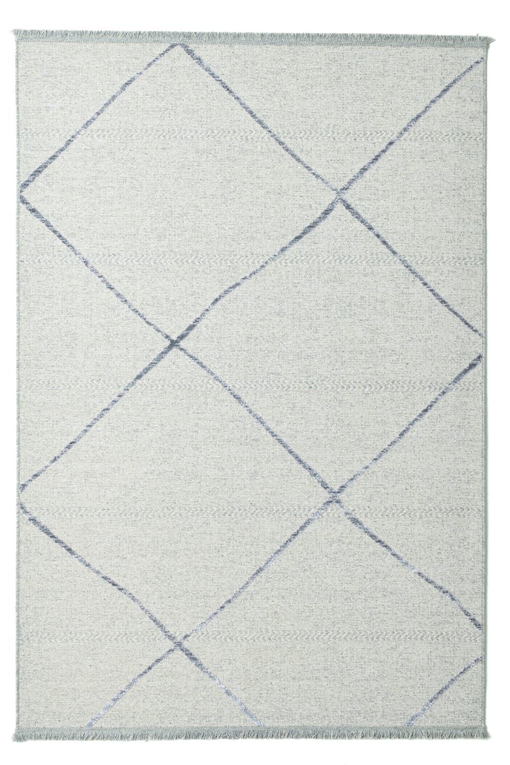 THEKO Tapis fin tissé machine en laine et viscose blanc 160x230 cm style contemporain