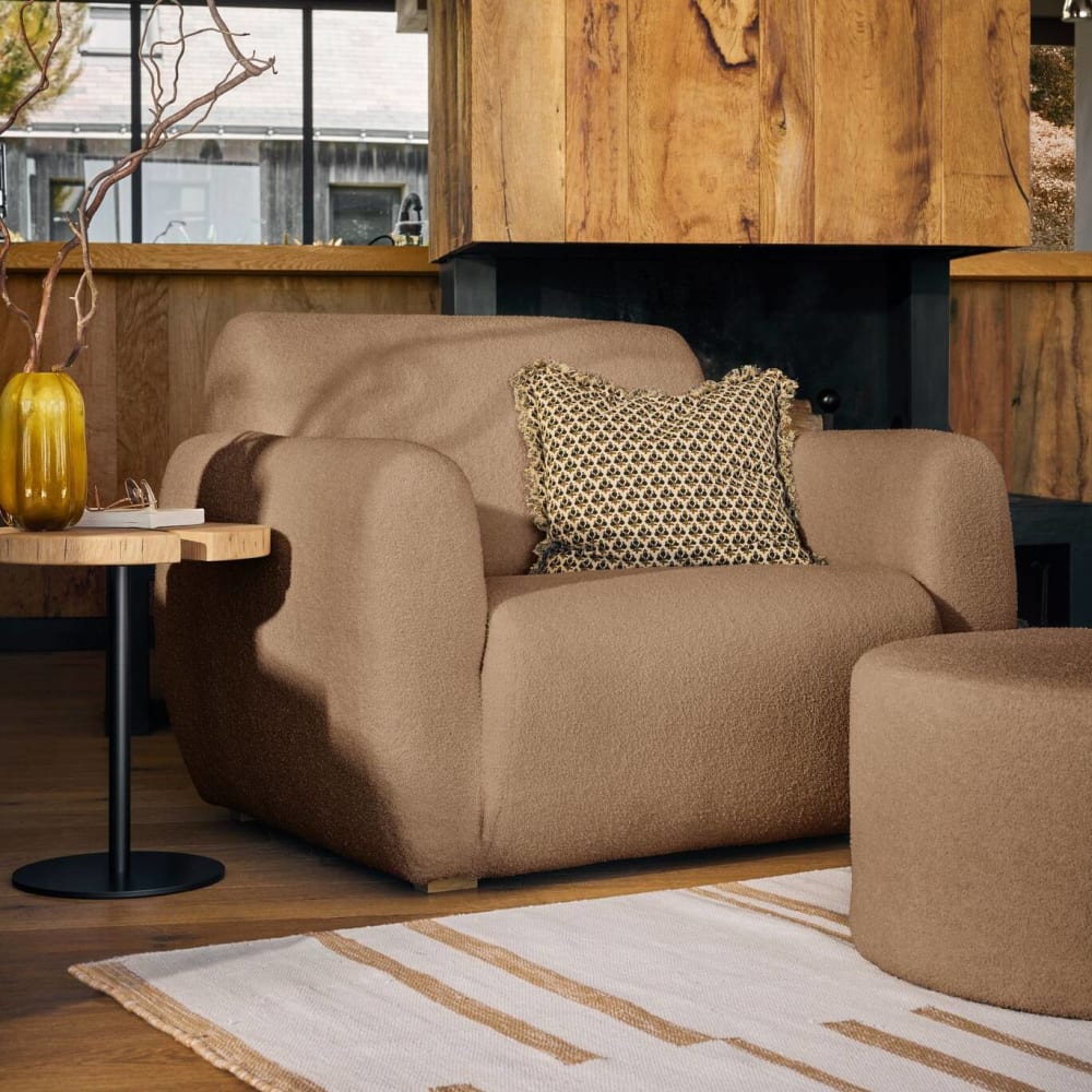 Pouf tissu bouclette marron  l 70 cm