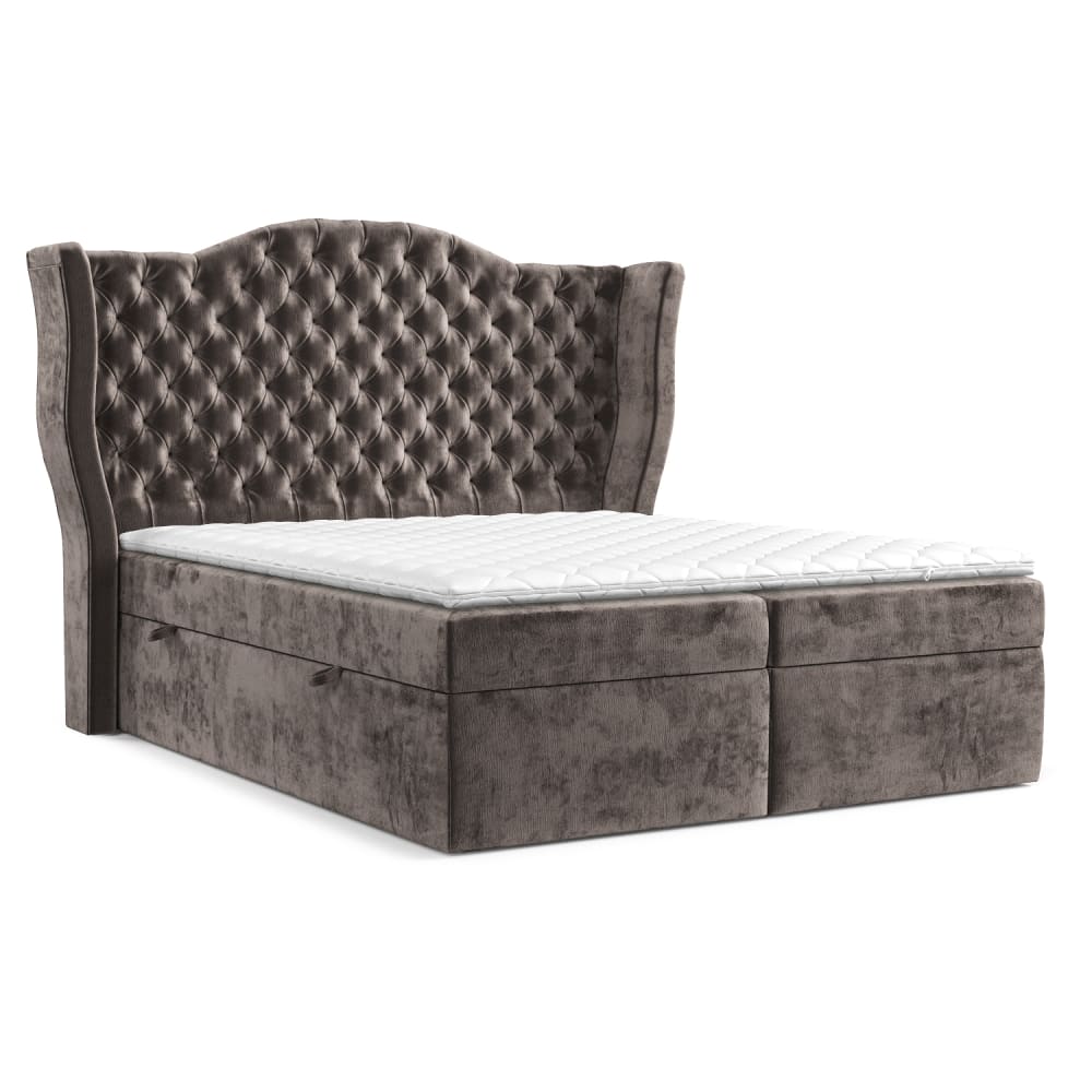 Soho Living Boxspringbett mit Bonellmatratze aus Chenille-Stoff, 160x200 cm Braun Stoff