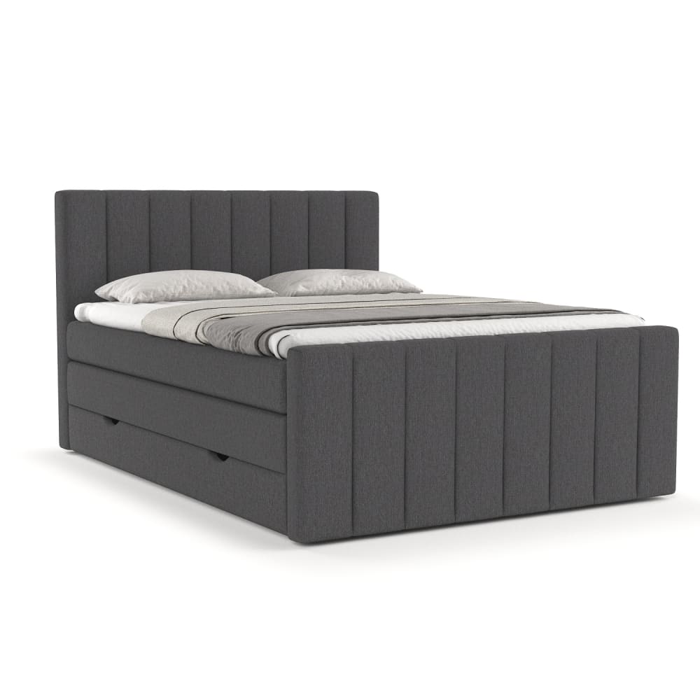 Maison de Reve Boxspringbett mit Taschen- und Bonellmatratze aus Webstoff, 160x200 cm Grau
