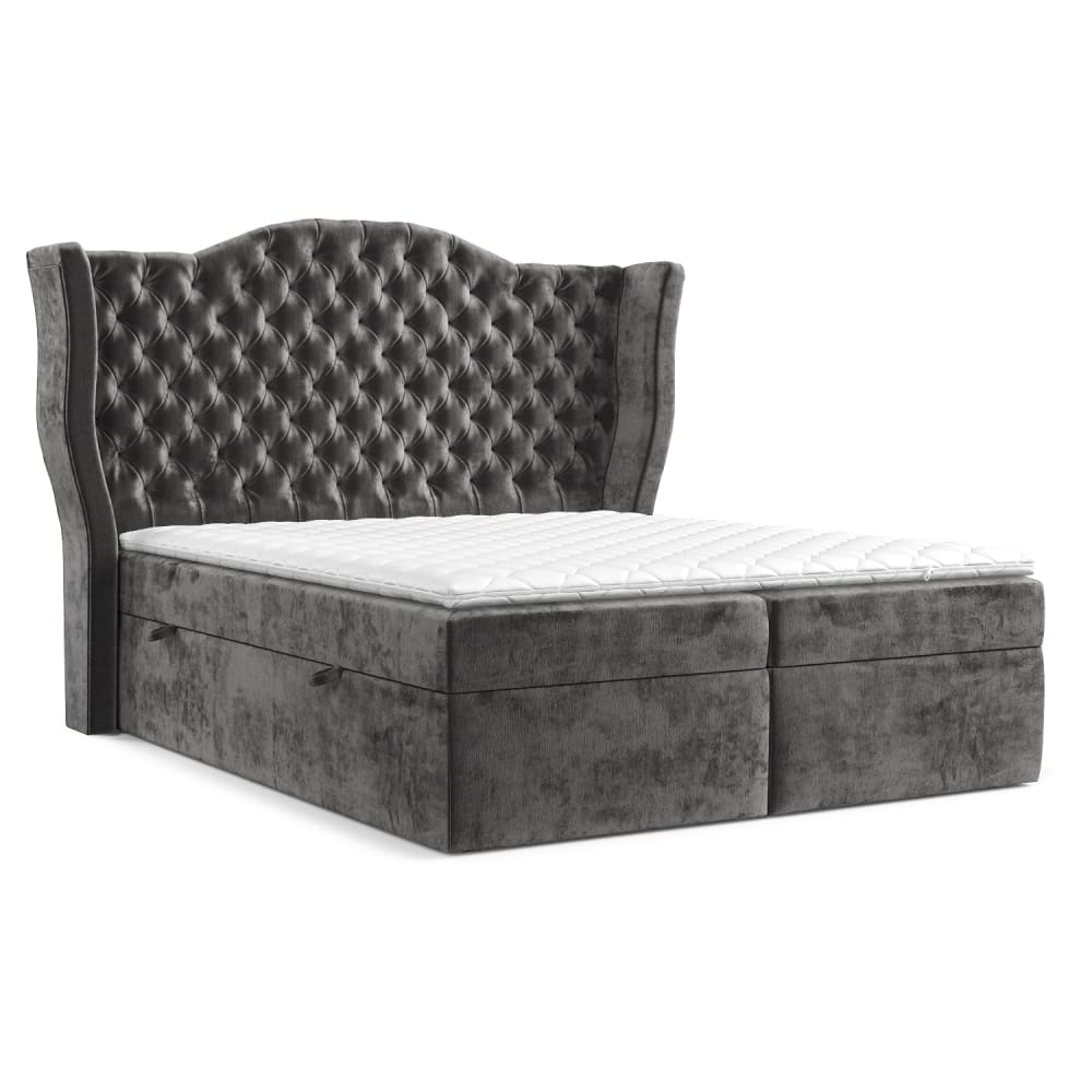 Soho Living Boxspringbett mit Bonellmatratze aus Chenille-Stoff, 140x200 cm Grau Stoff