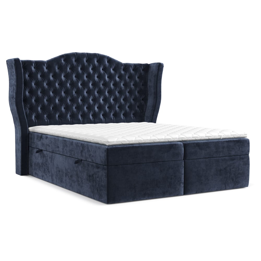 Soho Living Boxspringbett mit Bonellmatratze aus Chenille-Stoff, 160x200 cm Blau Stoff