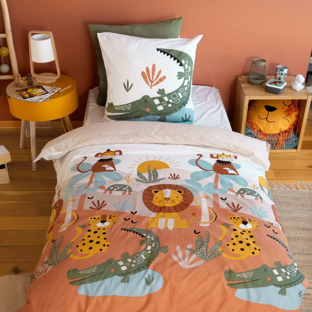 Parure de lit enfant imprimée savane en coton 200 x 140 cm