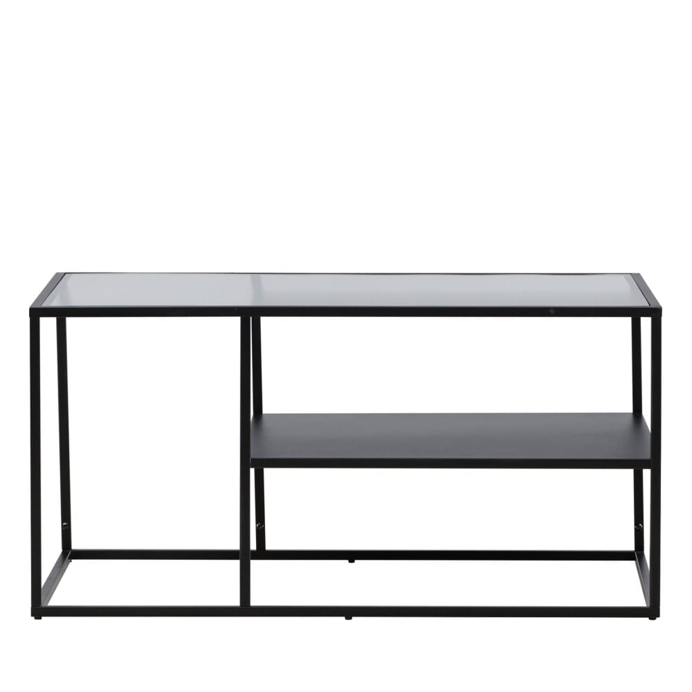 mesa de centro de 2 niveles en vidrio y metal - negro