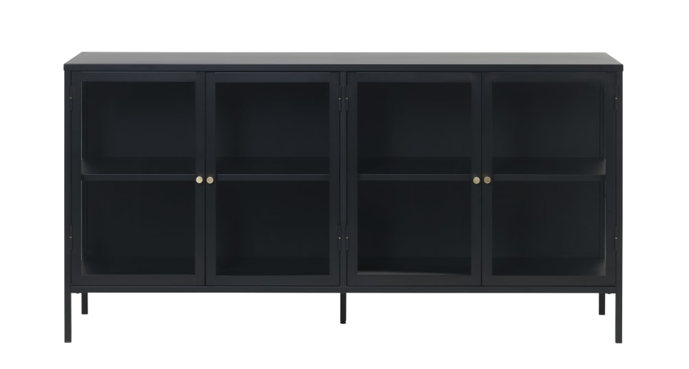 Buffet bas élégant en métal noir 4 portes vitrées MERLIN