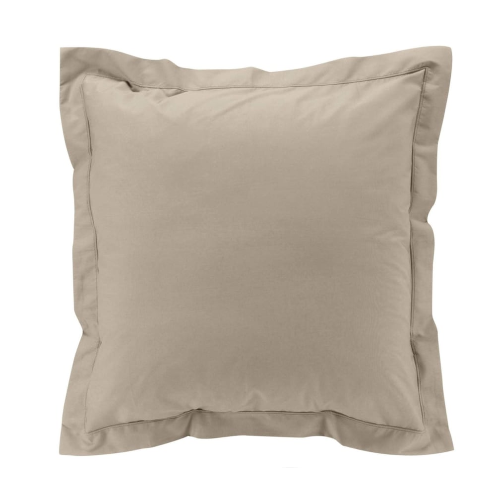 Taie d'oreiller volant plat 100% percale de coton origine sable 63x63