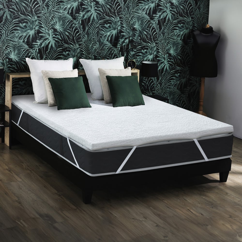 Idliterie Surmatelas latex 3 zones de confort 160x200 déhoussable Blanc Certifié Oeko-Tex Tissu