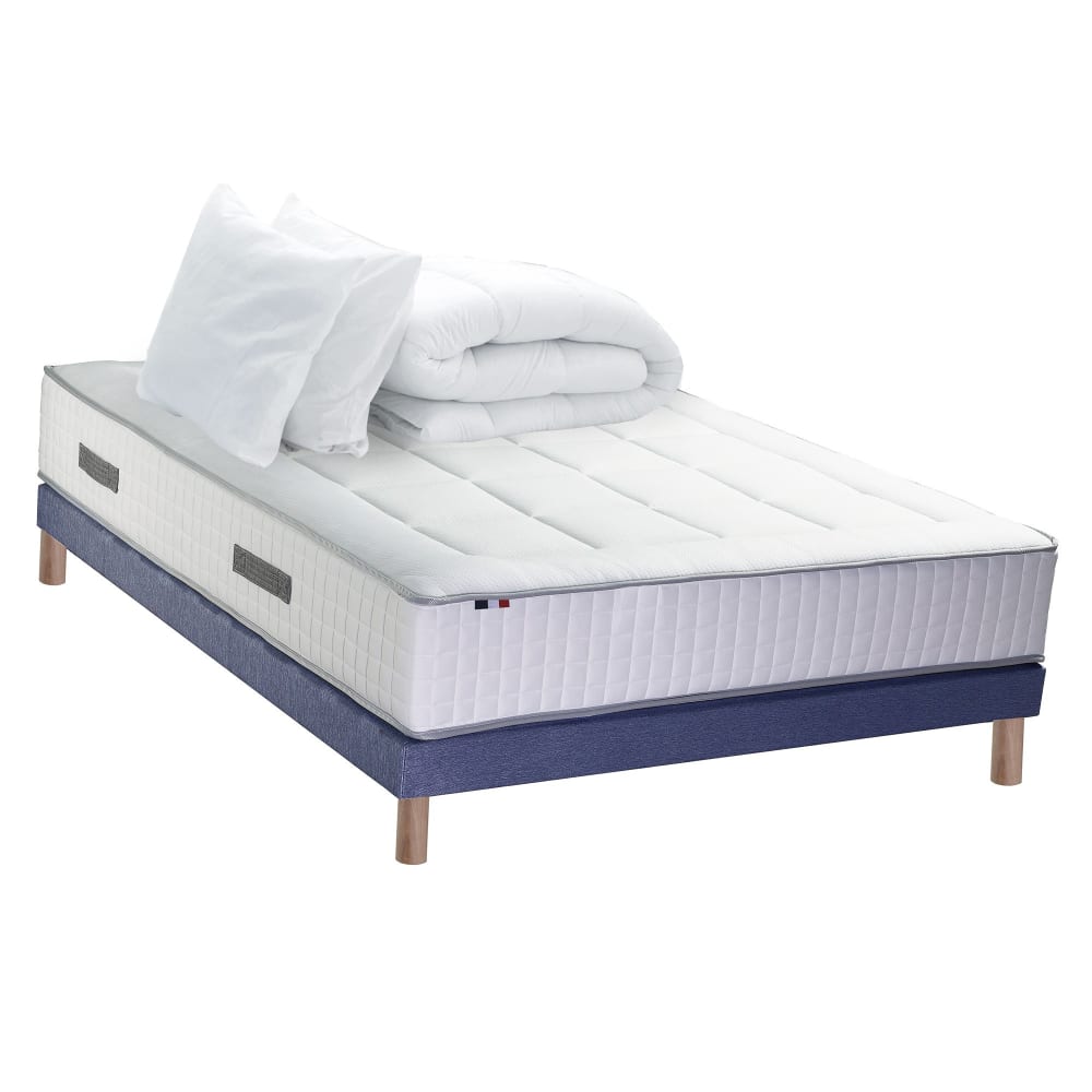 Pack matelas ressort 7 zones sommier oreiller couette 140x190