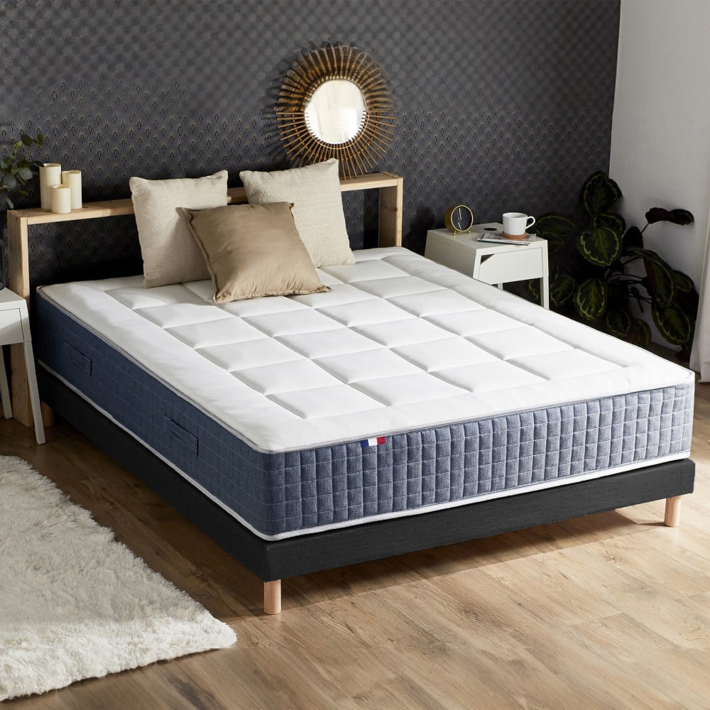 Idliterie Matelas hybride 7 zones mémoire de forme sommier 160 x 200 noir Argenté Tissu