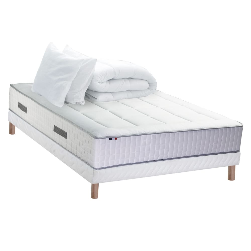 Pack matelas ressort 7 zones sommier oreiller couette 140x190