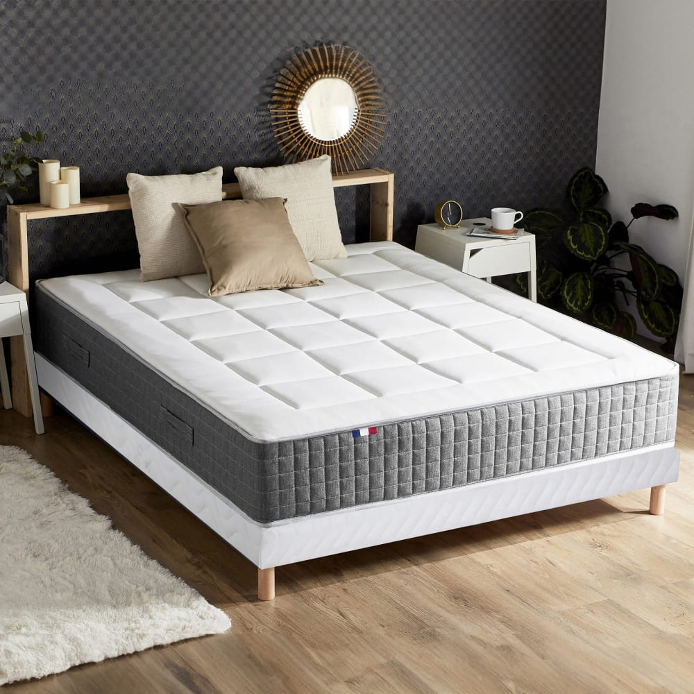 Idliterie Ensemble matelas ressort + sommier + couette + oreillers 140x190 Bleu Certifié Oeko-Tex Tissu