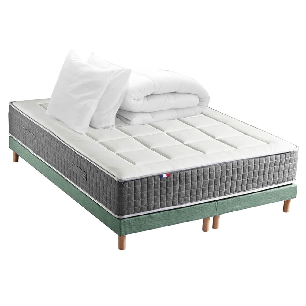 Matelas ressort 7 zones sommier couette oreillers 180x200 vert - Maisons du Monde