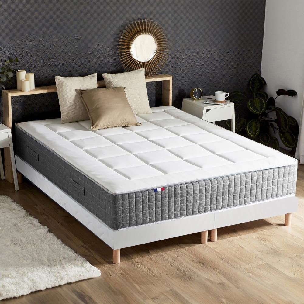 Idliterie Ensemble matelas ressort h.28cm + couette + oreillers 2x90x200 Bleu Certifié Oeko-Tex Tissu