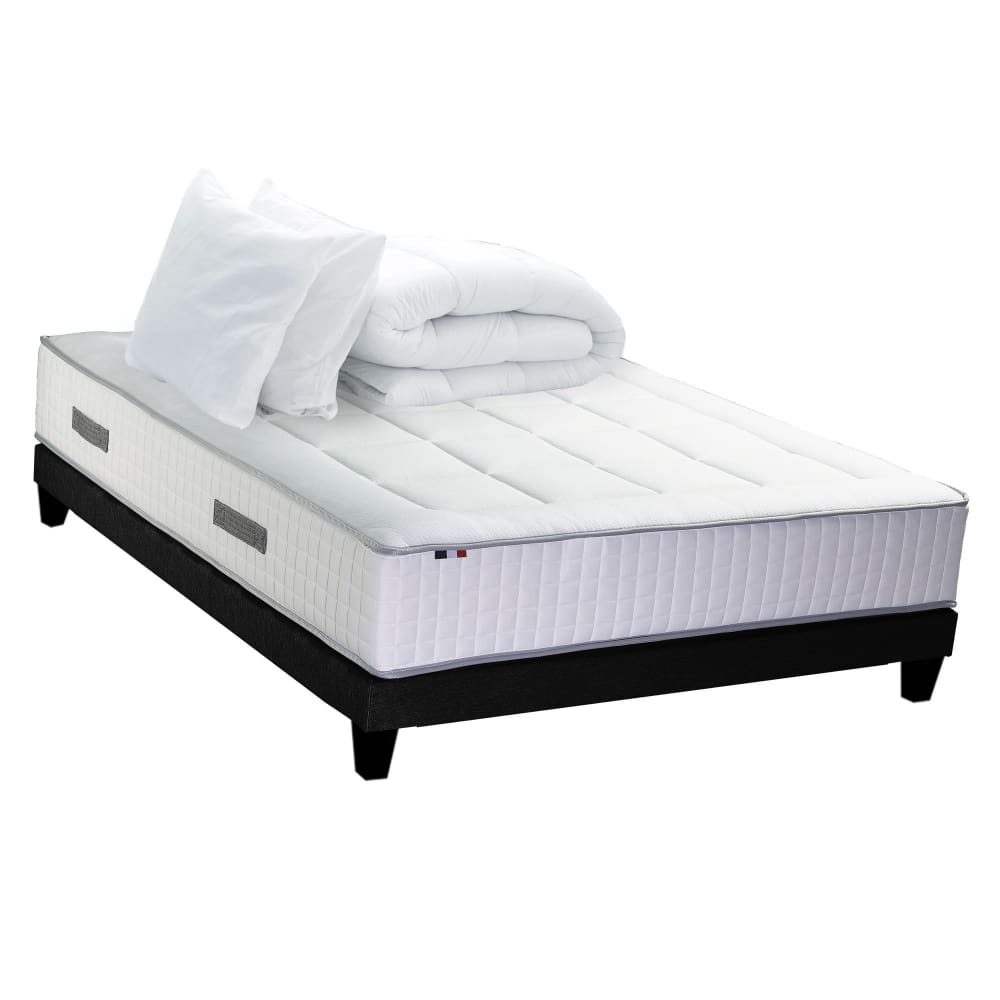 Pack matelas ressort 7 zones sommier oreiller couette 140x190