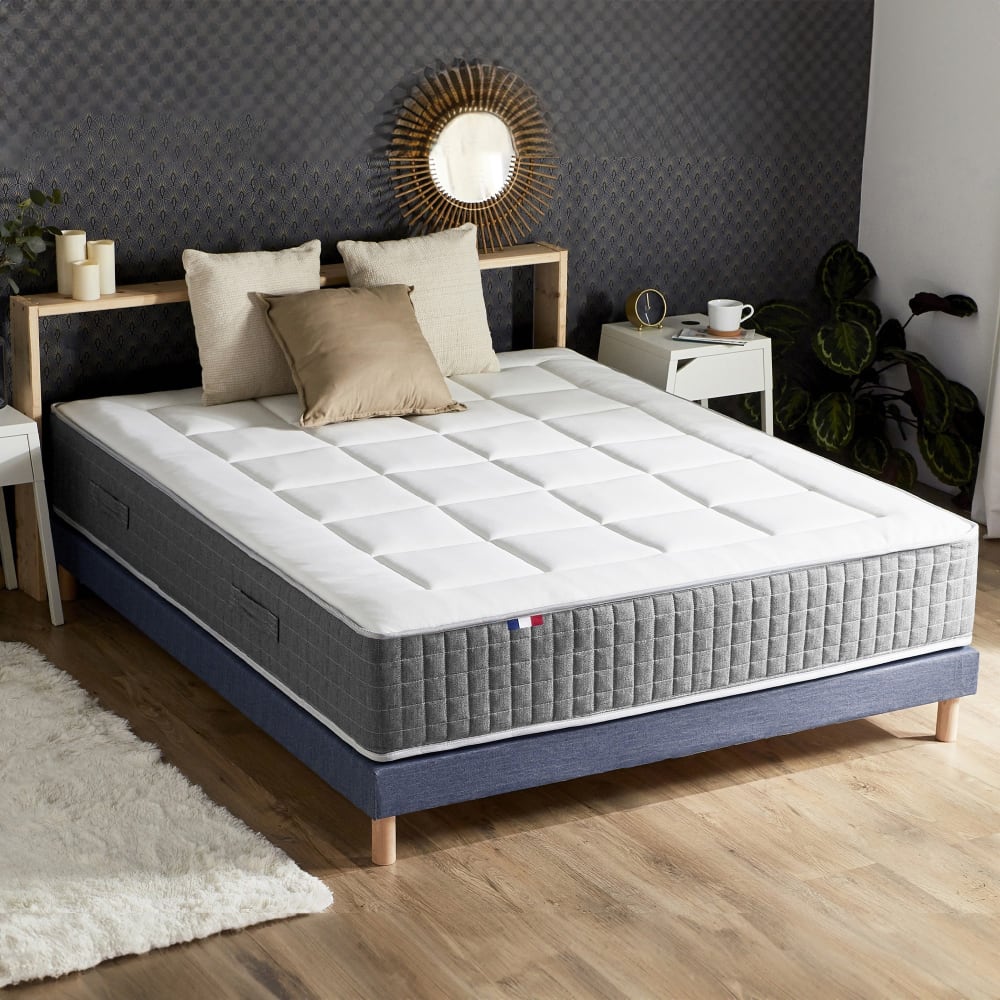 Idliterie Matelas ressort 7 zones + sommier max 160x200 bleu denim - Tissu