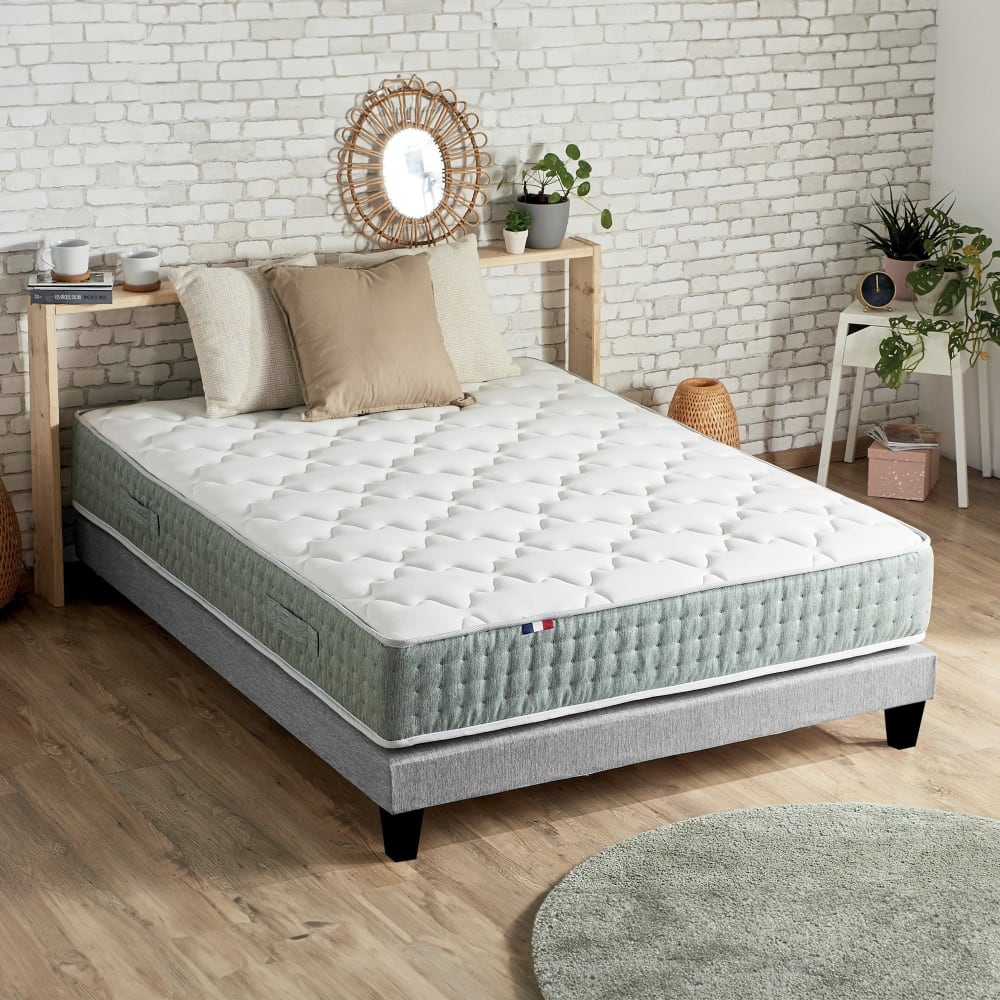 Idliterie Ensemble matelas ressort 7 zones face hiver/eté 160x200 gris - Tissu