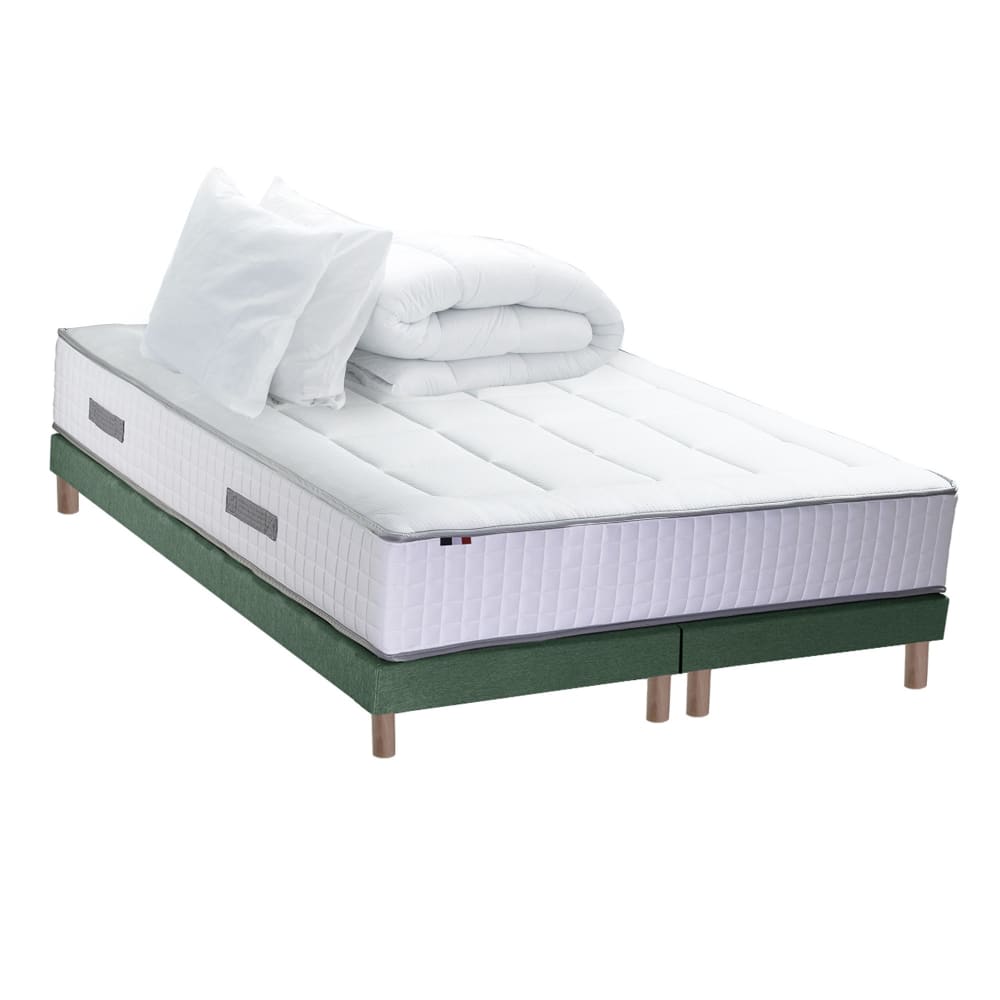 Pack matelas ressort 7 zones sommier oreiller couette 2x80x200