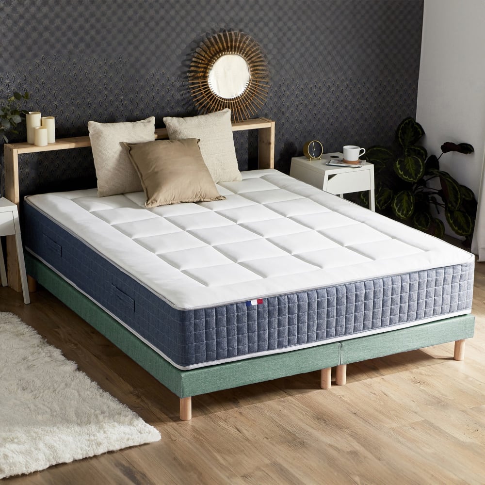 Idliterie Matelas hybride 7 zones mémoire de forme sommier 160x200 vert - Tissu