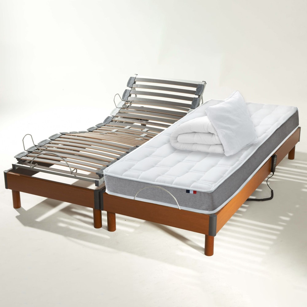 Sommier électrique et matelas mémoire forme couette oreillers 2x70x190 - Maisons du Monde