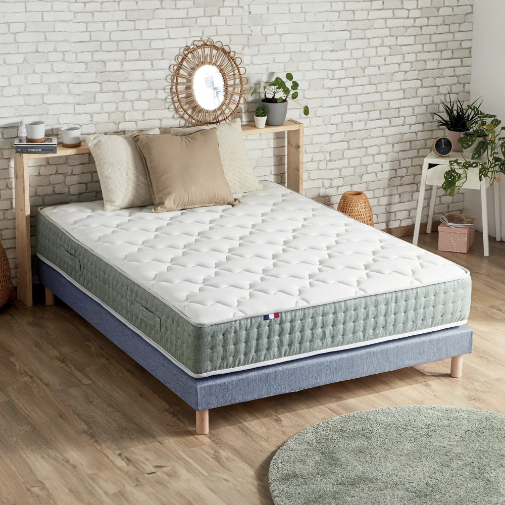 Idliterie Ensemble matelas ressort 7 zones face hiver/eté 160x200 bleu Certifié Oeko-Tex - Tissu