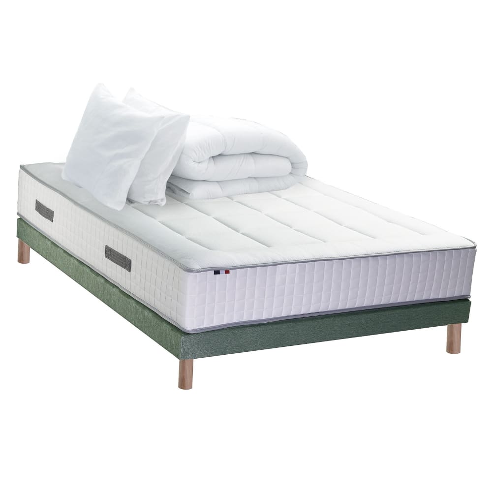 Pack matelas ressort 7 zones sommier oreiller couette 140x190