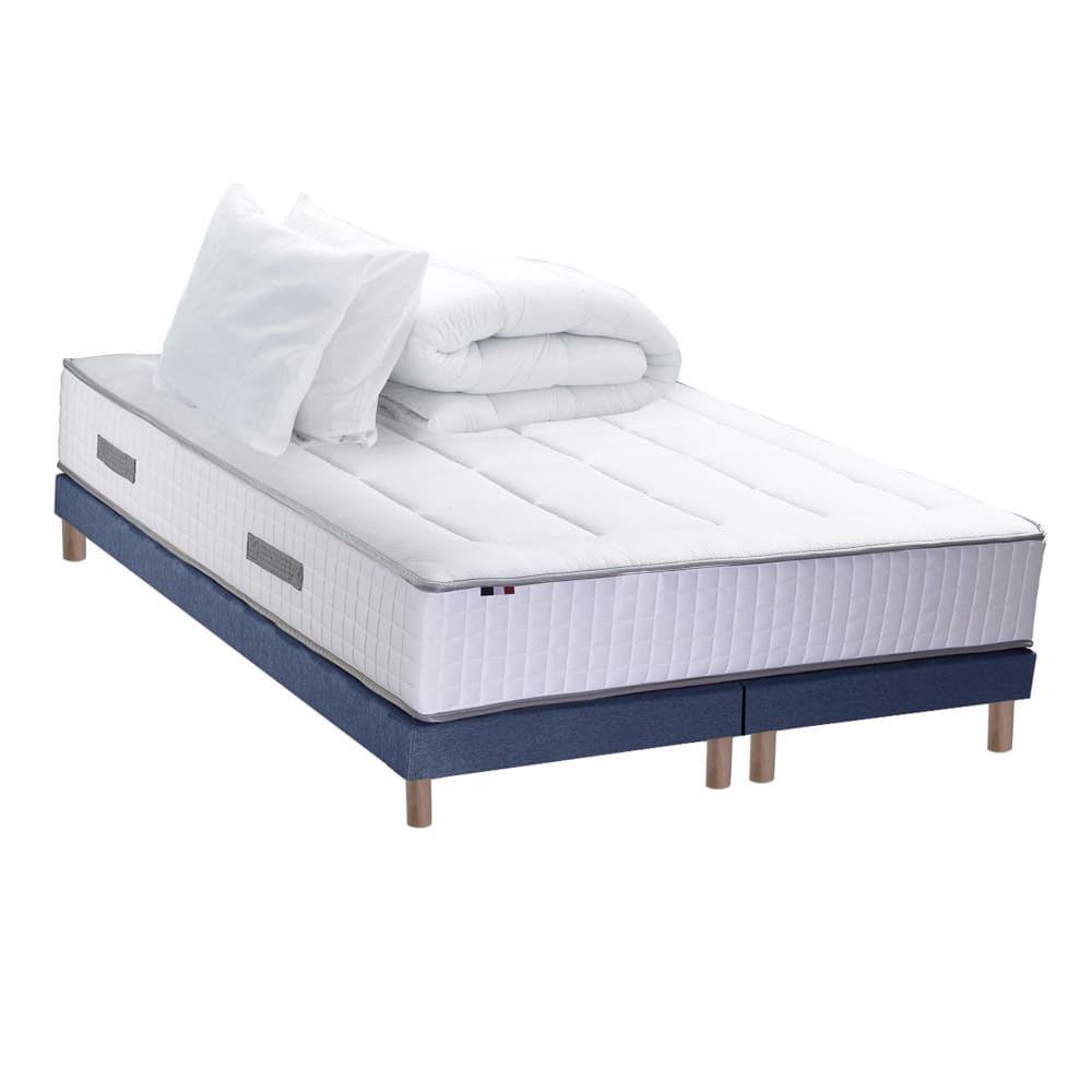 Pack matelas ressort 7 zones sommier oreiller couette 2x80x200