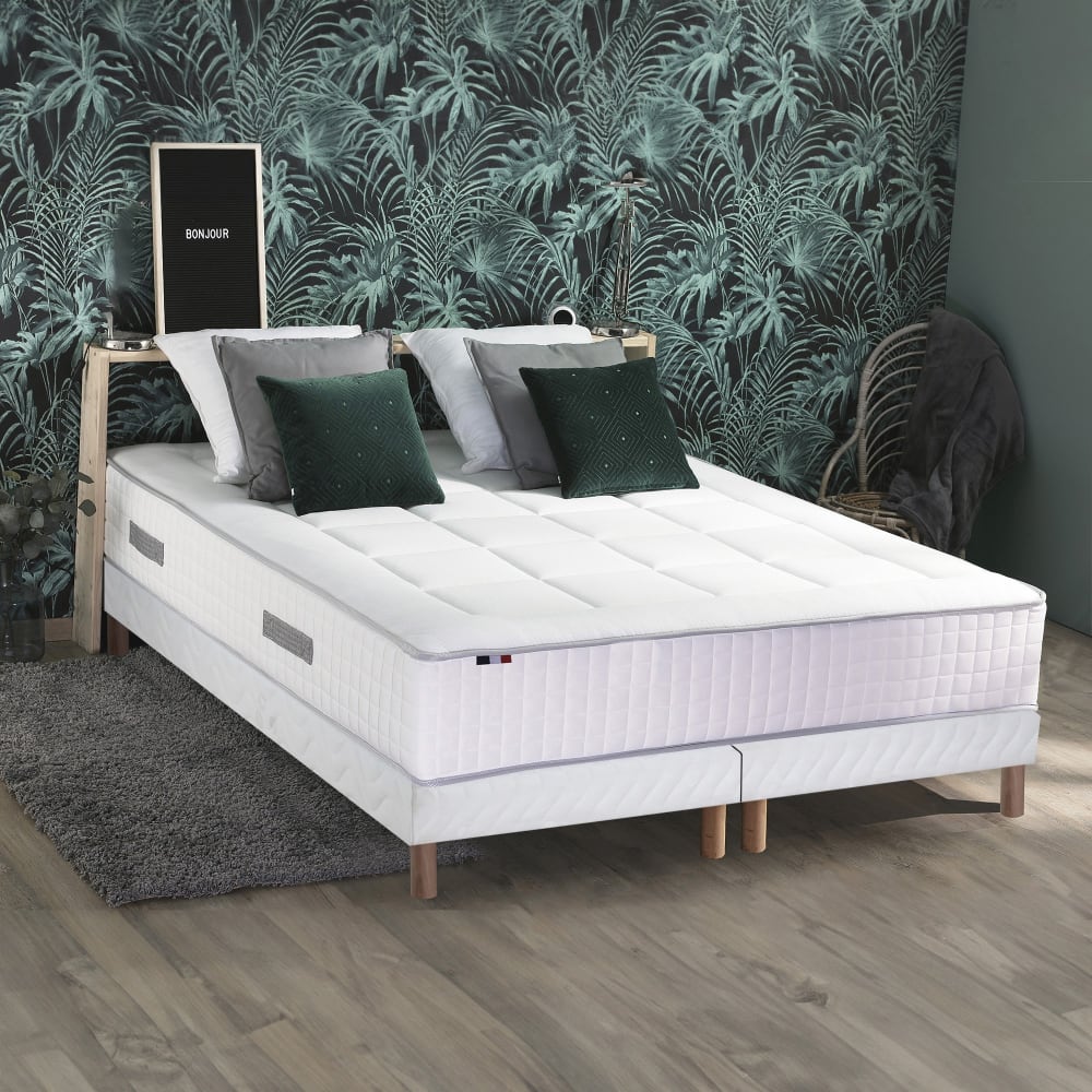 Idliterie Matelas ressorts 7 zones + sommier palacio 2 180x200 blanc Certifié Oeko-Tex - Tissu