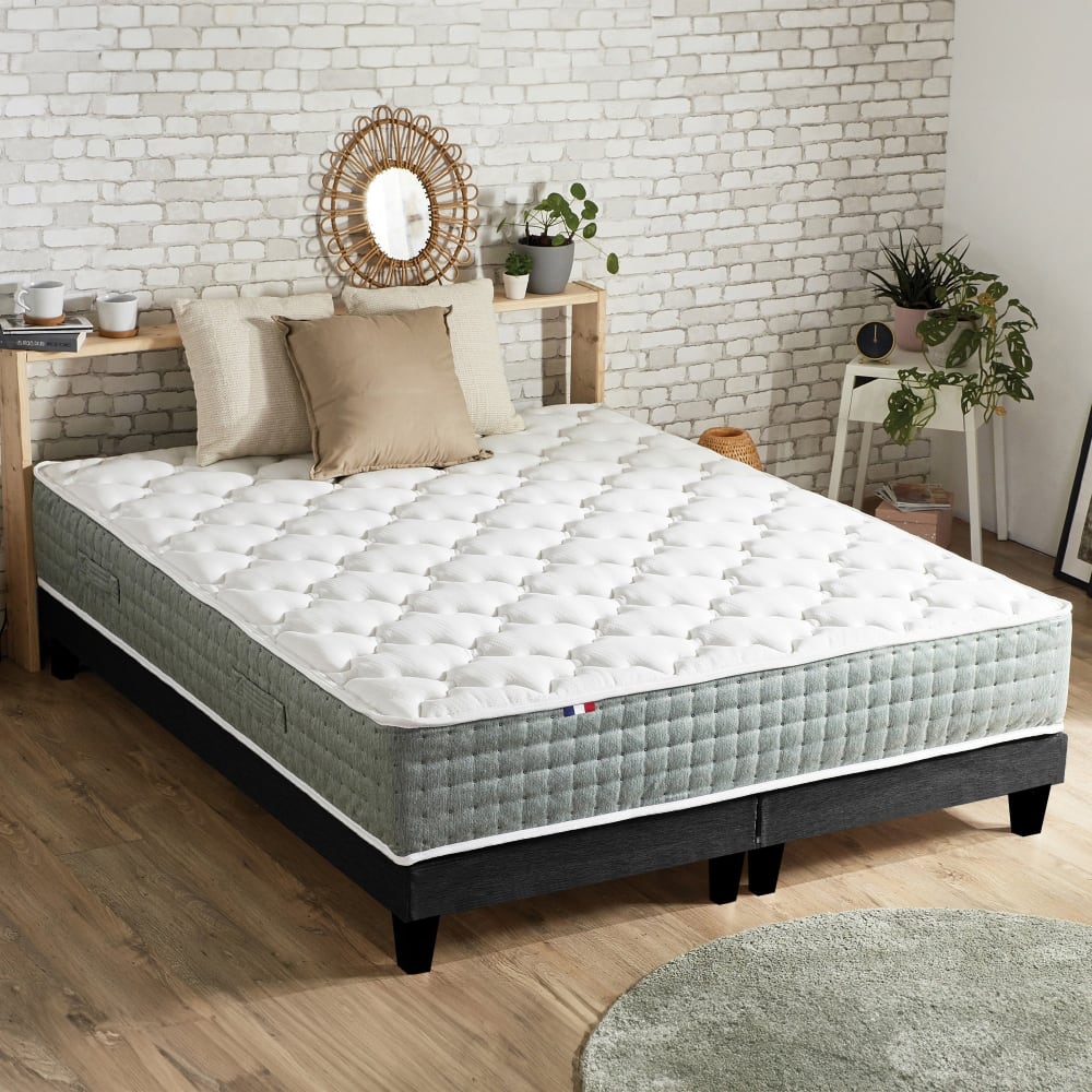 Ensemble matelas ressort hygge + couette + oreillers 2x90x200