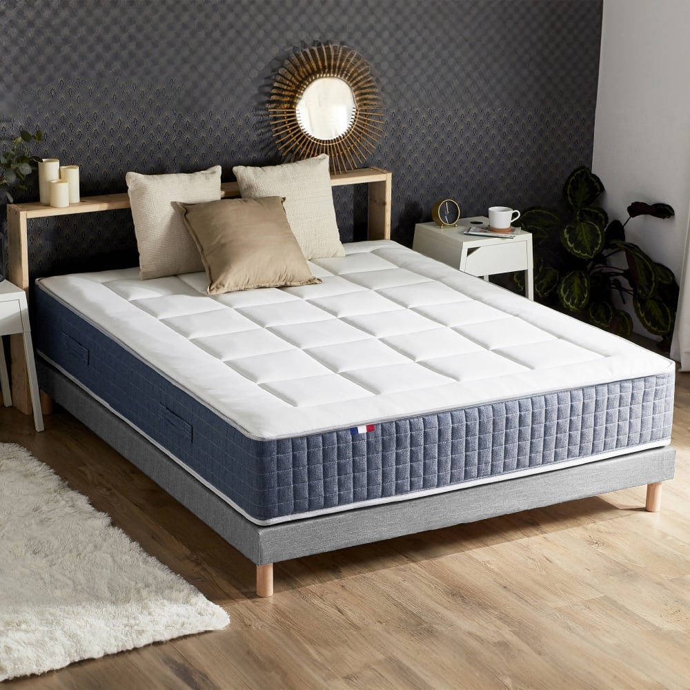 Idliterie Ensemble matelas hybride sommier couette oreillers 140x190 Gris Certifié Oeko-Tex Tissu