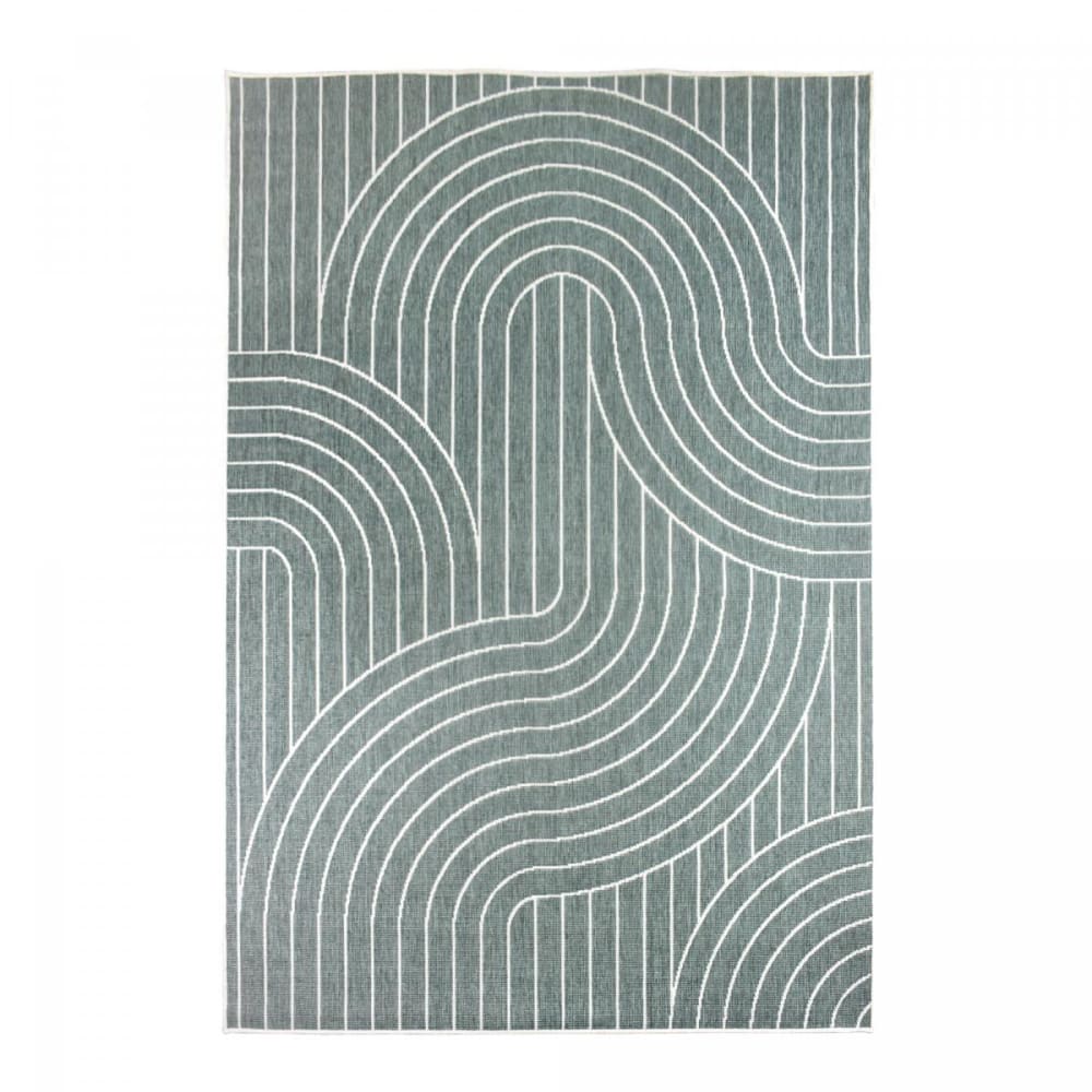 Tapis extérieur terrasse, kilim reversible, vert et crème 200x290