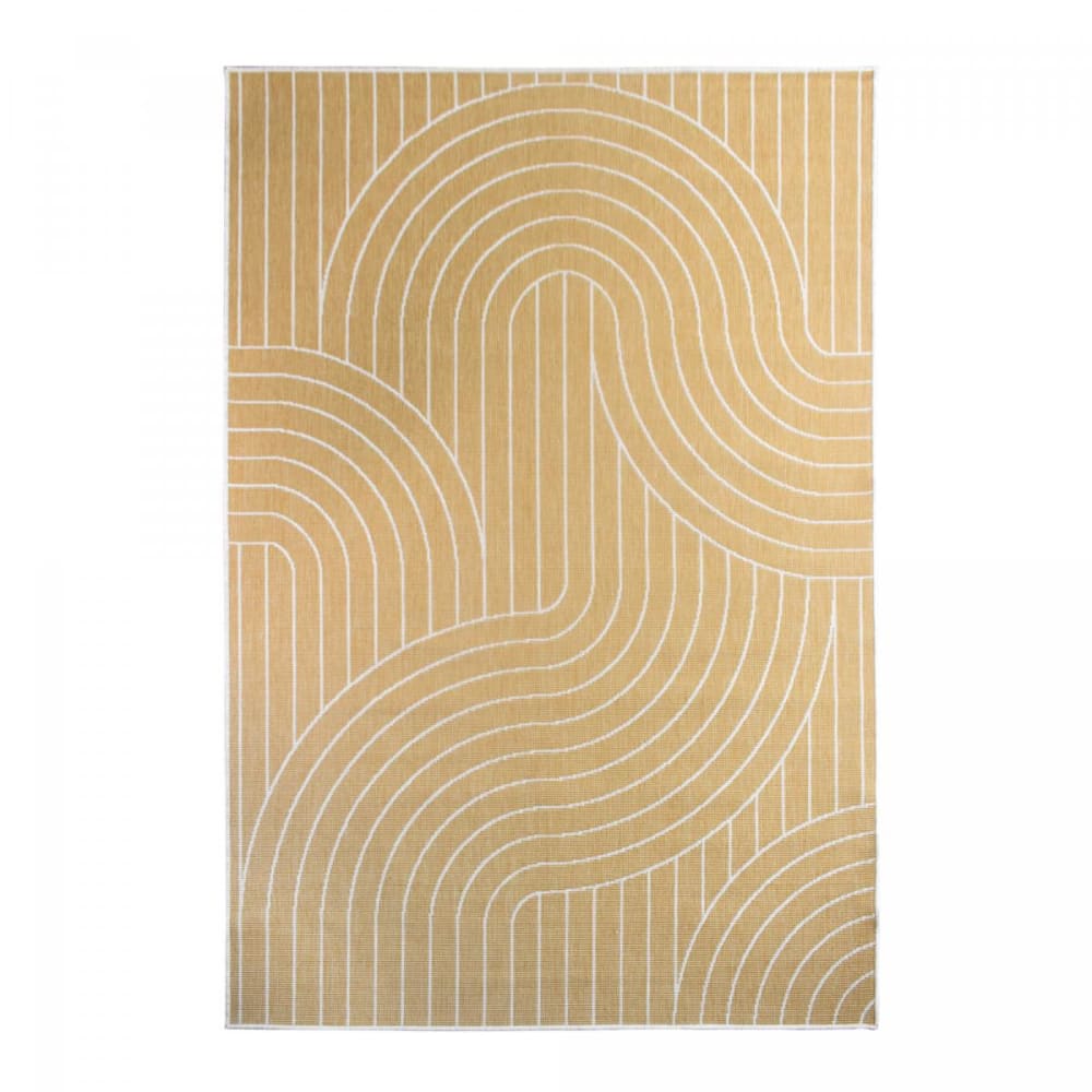 Tapis extérieur terrasse, kilim reversible jaune et crème 120x170