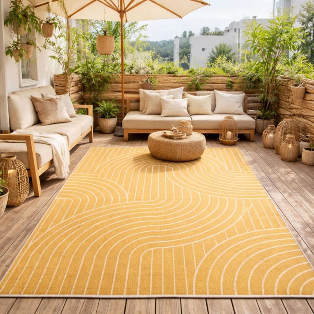 Tapis extérieur terrasse, kilim reversible jaune et crème 120x170 - Maisons du Monde