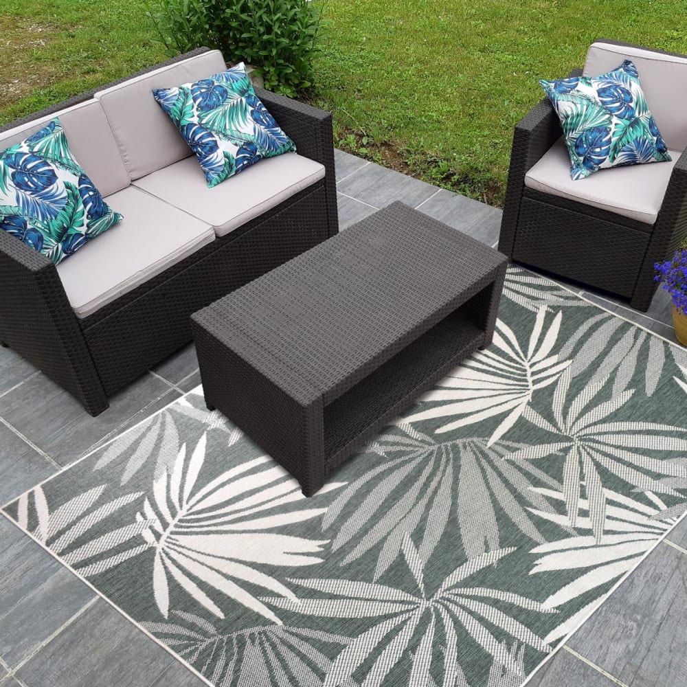 Tapis extérieur terrasse, kilim reversible vert et crème 200x290 - Maisons du Monde