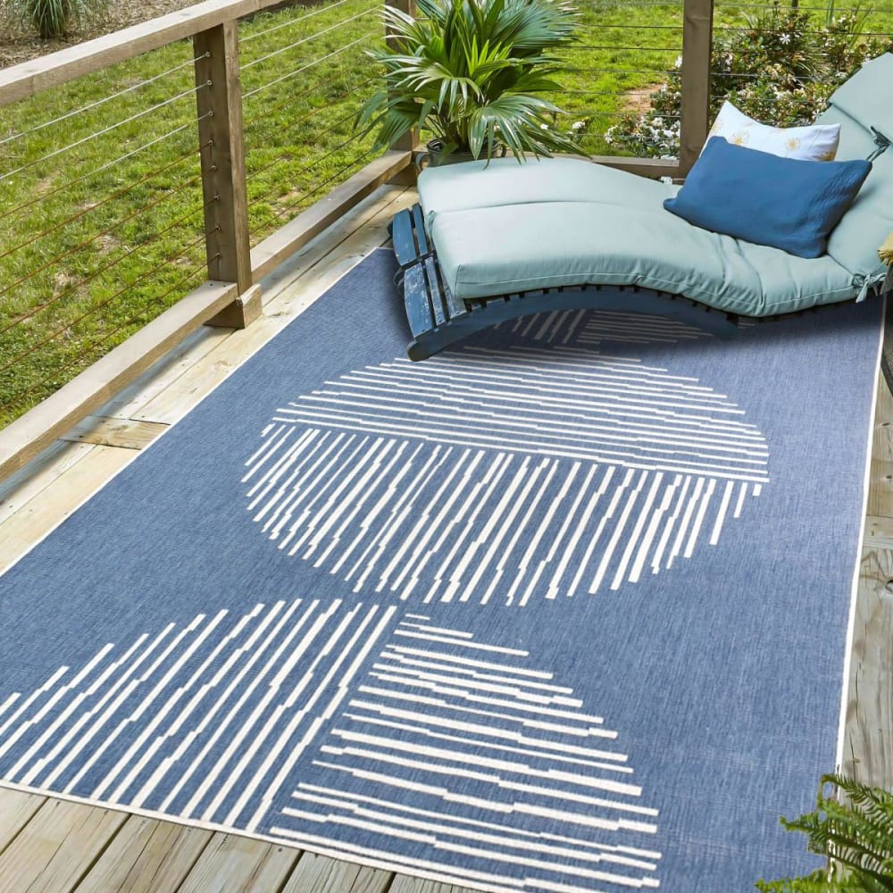 Un amour de tapis Outdoor-Teppich, Wendekelim 160x230 blau und weiß style modern Öko-Tex Zertifikat - Pes - Polyester