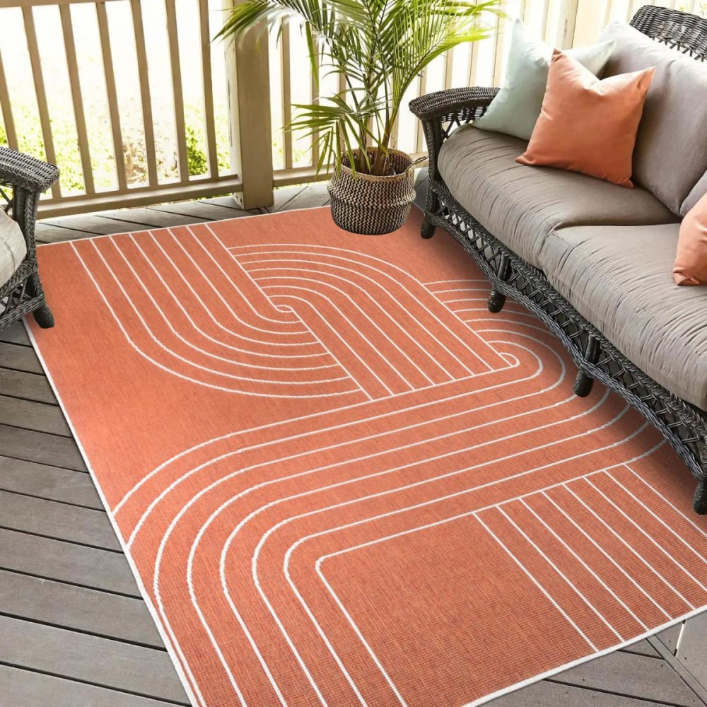 Tapis extérieur terrasse, kilim reversible terracota et crème 120x170 - Maisons du Monde