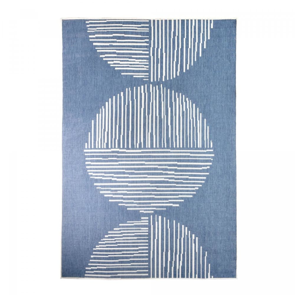 Tapis extérieur terrasse, kilim reversible bleu et blanc 200x290