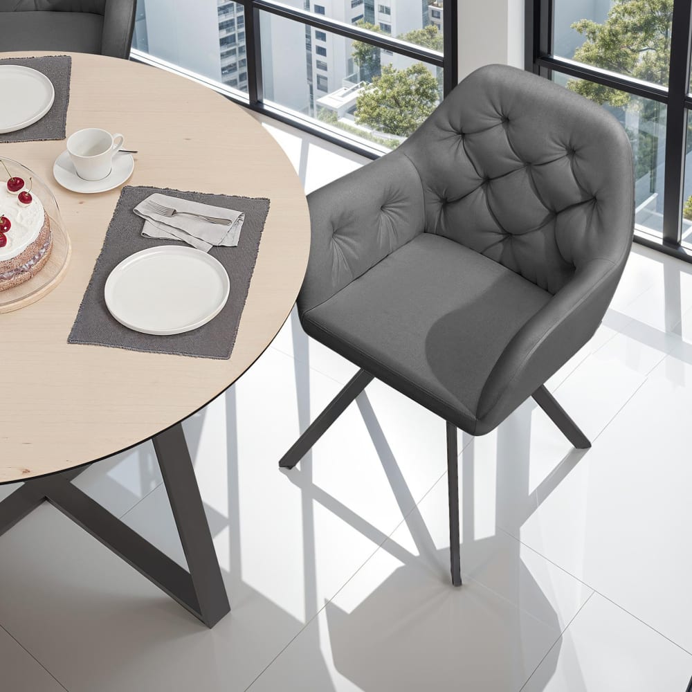 silla de comedor 360 con reposabrazos y de terciopelo antracita