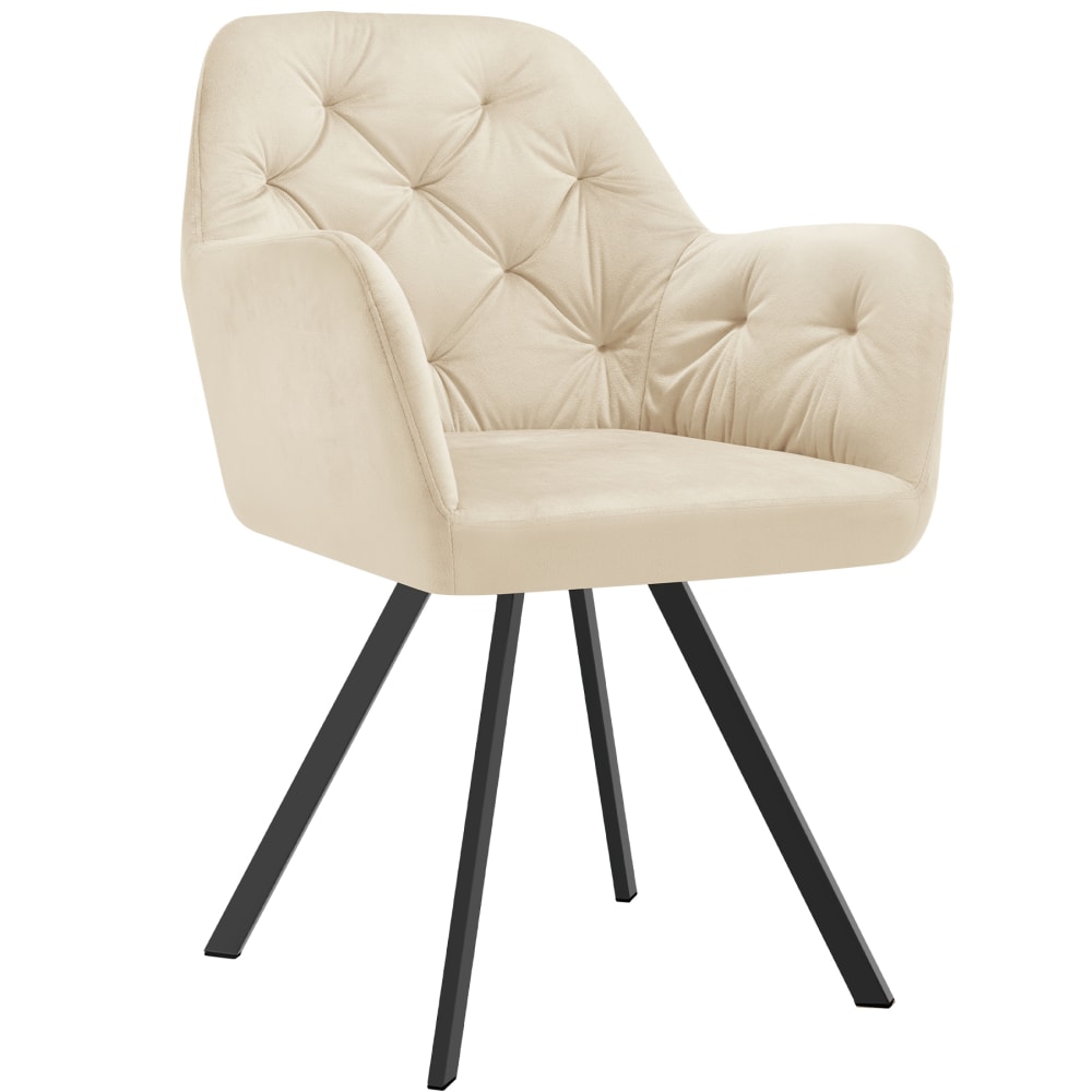 Fauteuil pivotant 180° en velours rembourré motif matelassé crème