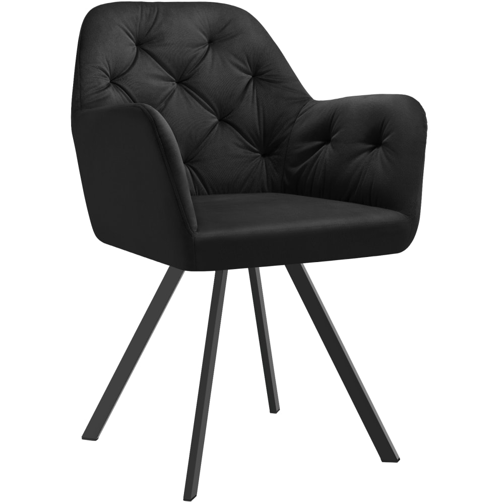 Fauteuil pivotant 180° en velours rembourré motif matelassé noir