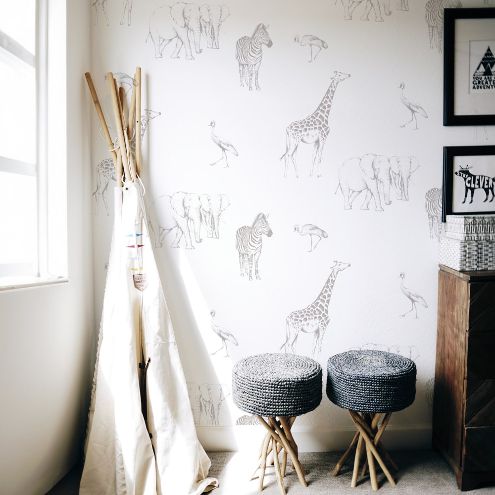 Papier peint enfant motif - gris