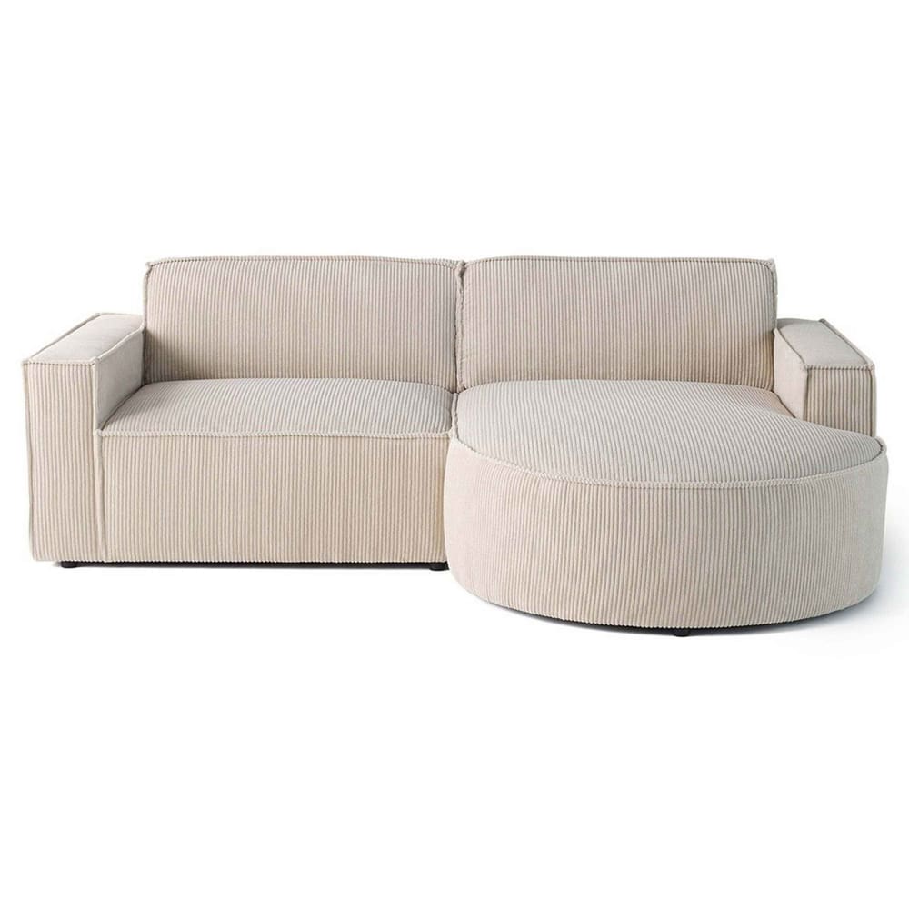 Canapé d'angle droit 4 places en velours côtelé beige